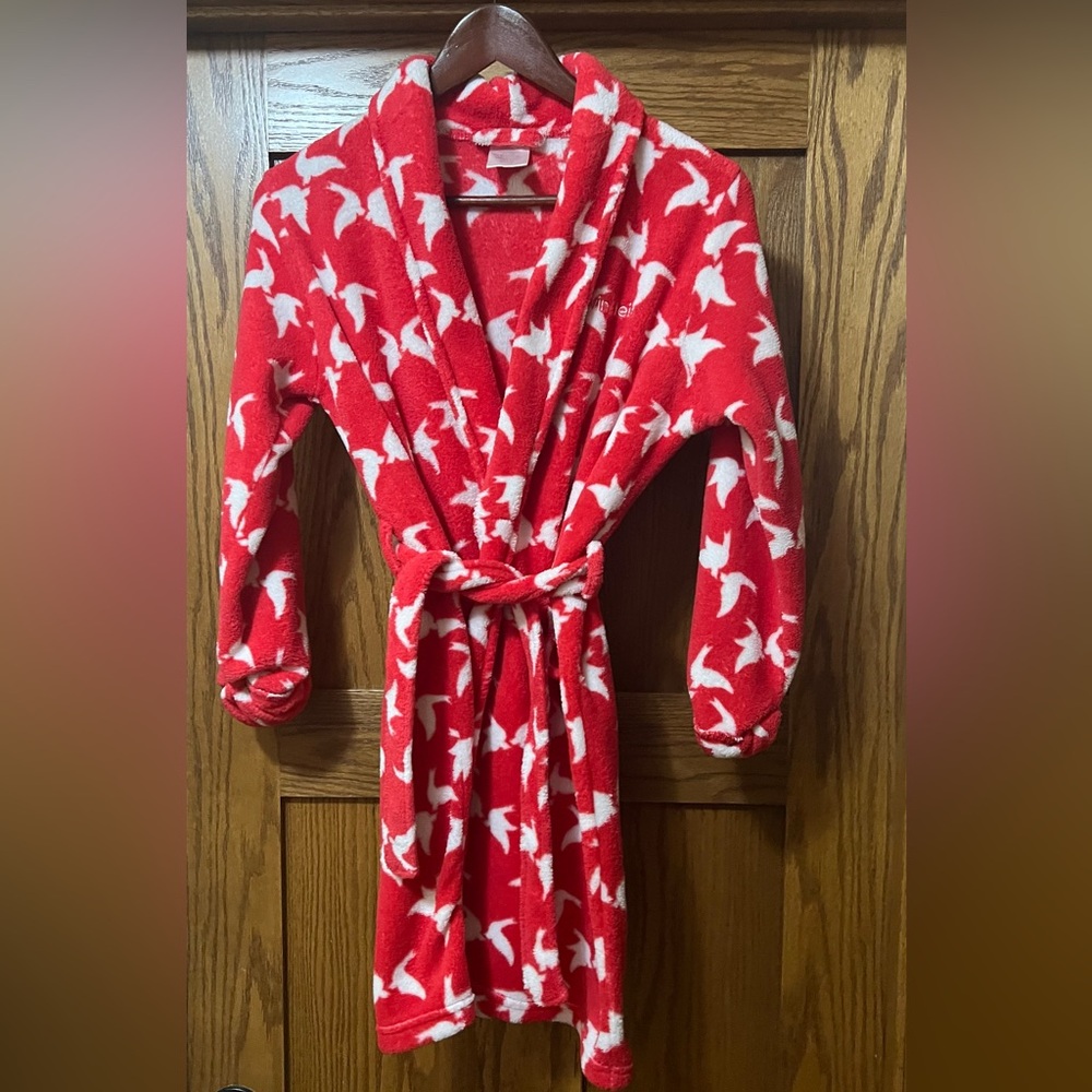 Calvin Klein Kids Red Robe with White Bird Design